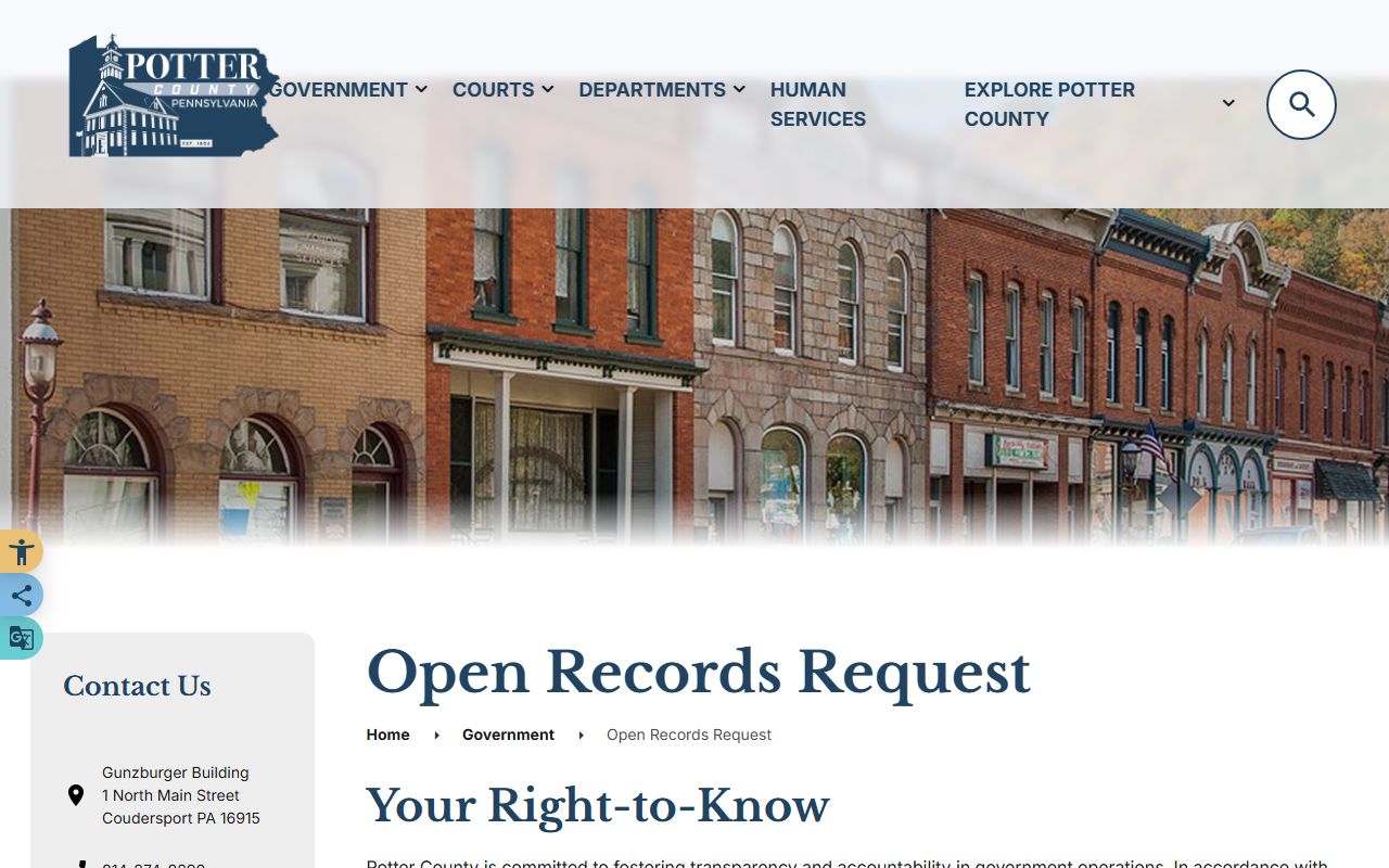 Potter County inmate records open records request page